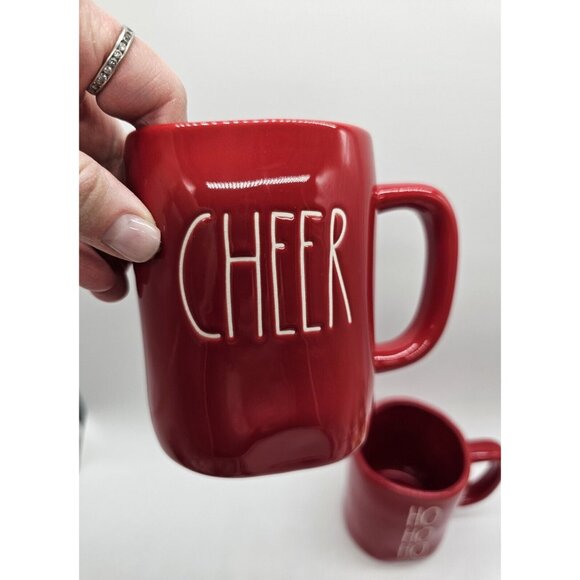 Rae Dunn Artisan Collection Magenta Christmas Coffee Cups Mug Pair  Cheer, Ho,Ho - Picture 7 of 10